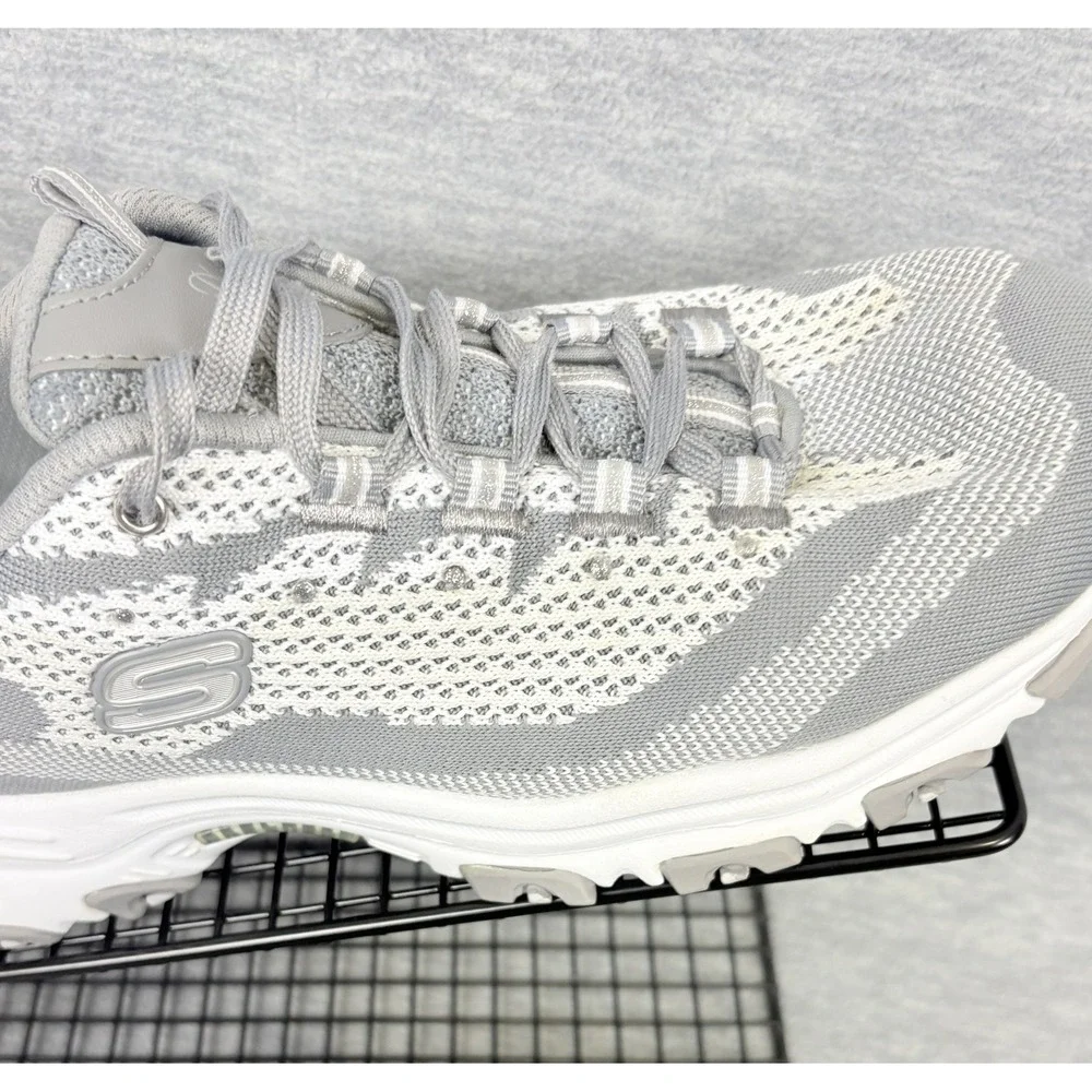 Skechers D'Lites Sneakers Womens 11 Gray White Knit Rhinestone 11955 GYW - Picture 5 of 14